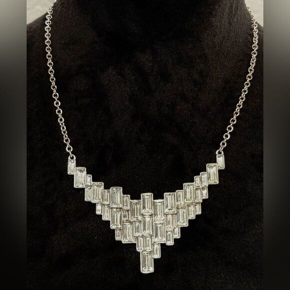 Silver Tone Cascading Baguettes Collar Geometric Necklace, Avon, NWOB - Picture 1 of 15